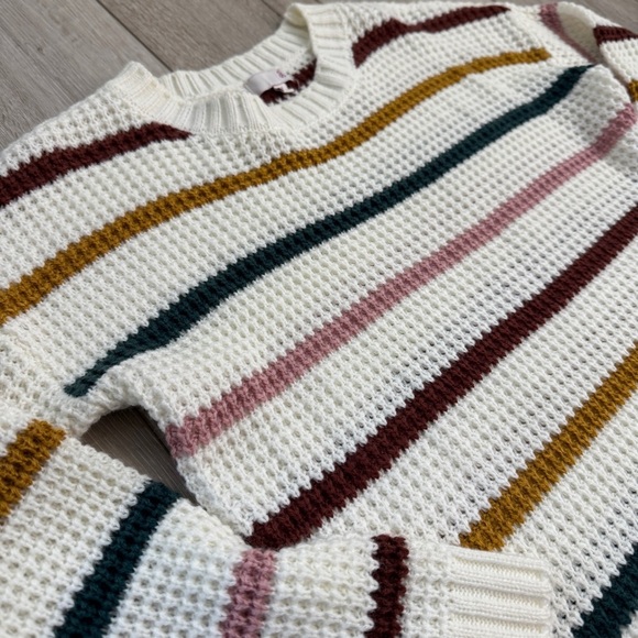 Striped Knit Sweater - Cream, Pink, Green. Size M. Very cute! - Picture 3 of 4